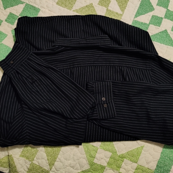 George Mens Button Down Long Sleeve Shirt Black+Vertical Stripes Size 2XLT 50-52 - Picture 2 of 6